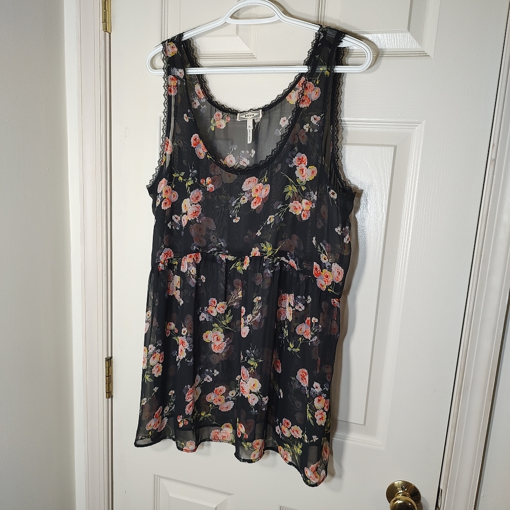 Floral Sleeveless Black Top